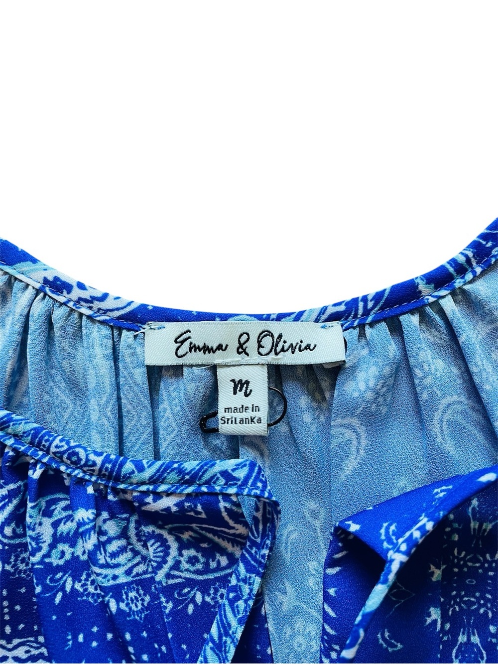Blue Patterned Sleeveless Ruffle Front Top - Picture 4 of 4